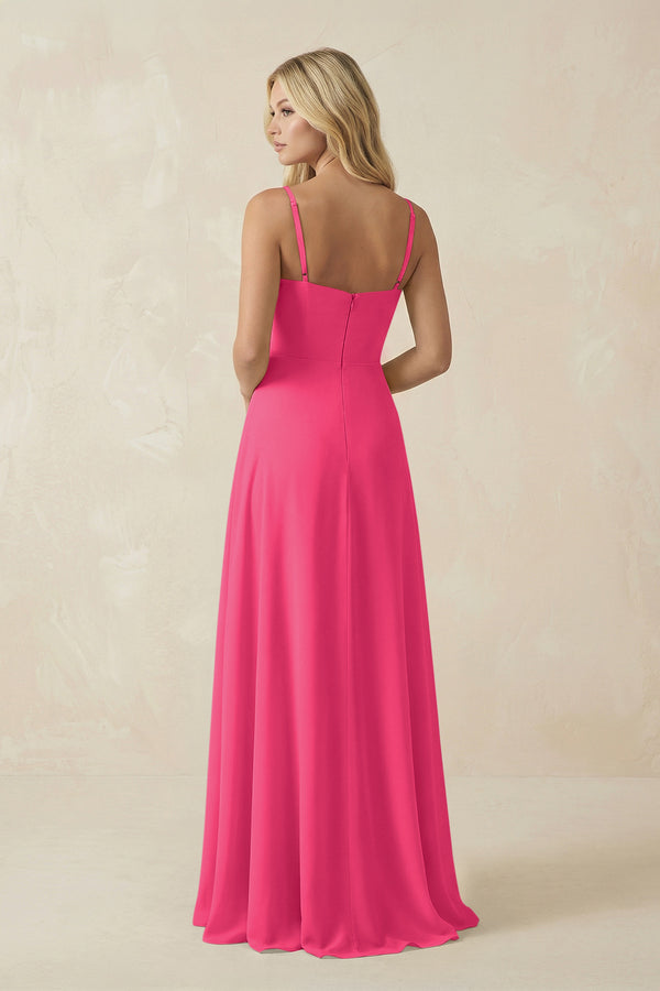 Fuchsia Spaghetti Strap Chiffon A-Line Bridesmaid Dress (2) | KISSBRIDAL