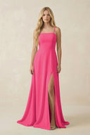 Fuchsia Spaghetti Strap Chiffon A-Line Bridesmaid Dress | KISSBRIDAL