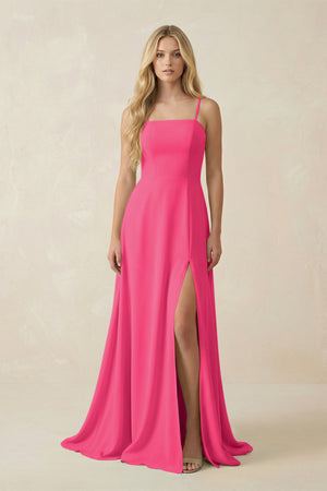 Fuchsia Spaghetti Strap Chiffon A-Line Bridesmaid Dress | KISSBRIDAL