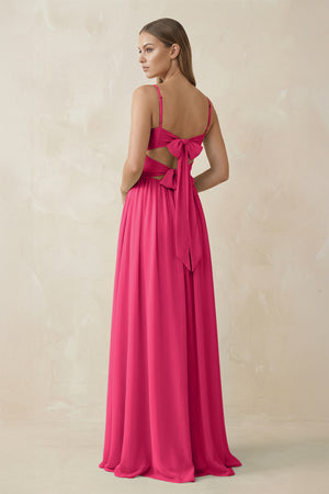 Fuchsia Spaghetti Strap Pleated A-Line Chiffon Bridesmaid Dress (2) | KISSBRIDAL