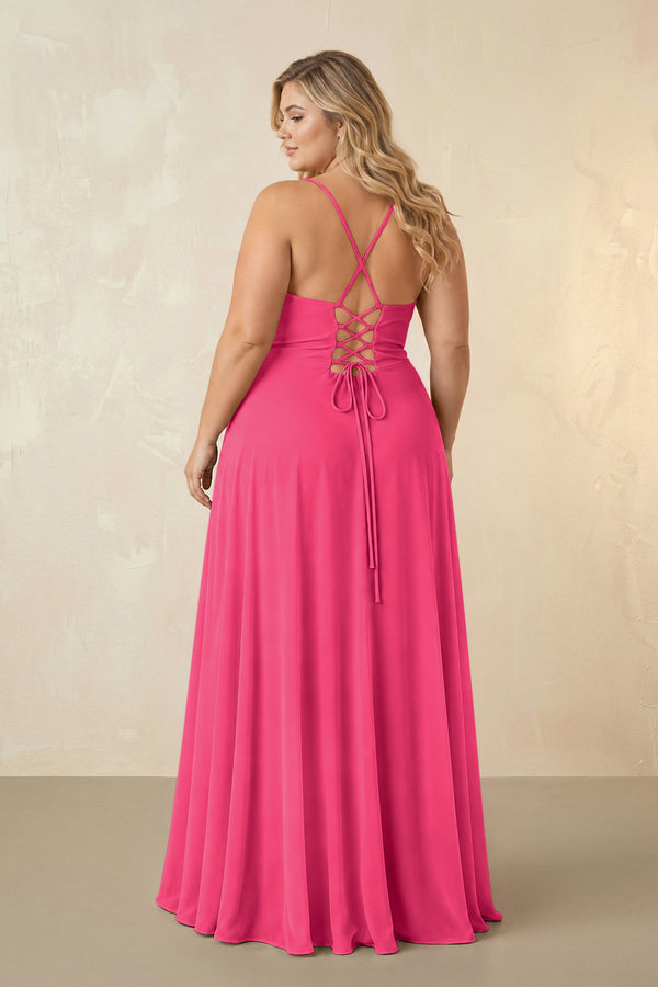Fuchsia Spaghetti Straps Chiffon A-Line Bridesmaid Dress (2) [sizeplus] | KISSBRIDAL