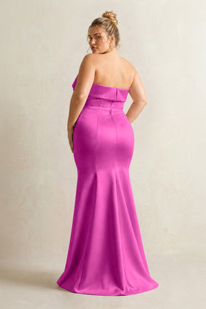 Fuchsia Strapless Satin Mermaid Bridesmaid Dress (2) [sizeplus] | KISSBRIDAL