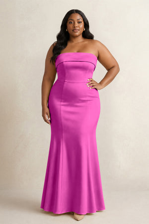 Fuchsia Strapless Satin Mermaid Bridesmaid Dress (3) [sizeplus] | KISSBRIDAL