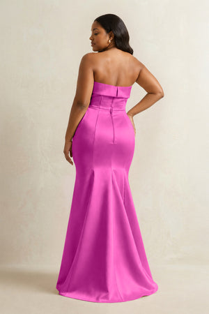 Fuchsia Strapless Satin Mermaid Bridesmaid Dress (4) [sizeplus] | KISSBRIDAL