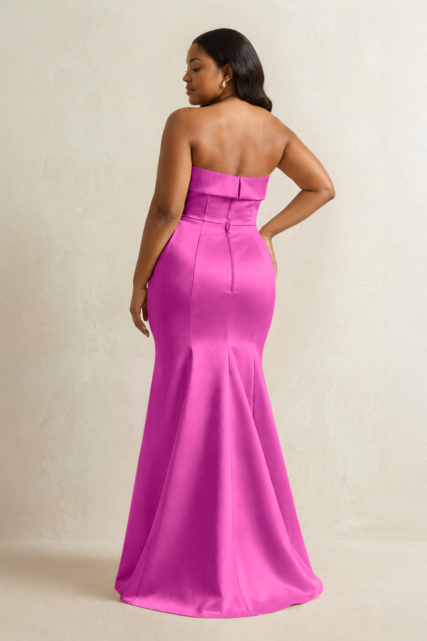 Fuchsia Strapless Satin Mermaid Bridesmaid Dress (4) [sizeplus] | KISSBRIDAL