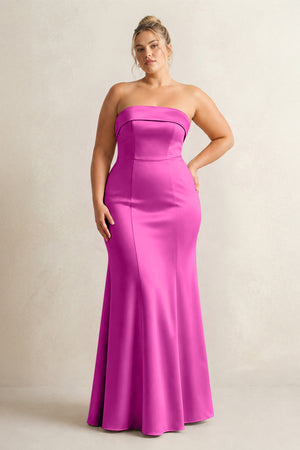 Fuchsia Strapless Satin Mermaid Bridesmaid Dress [sizeplus] | KISSBRIDAL