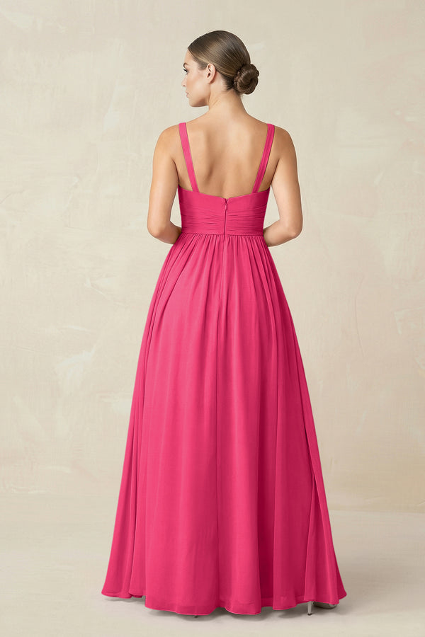 Fuchsia Sweetheart A-Line Chiffon Bridesmaid Dress with Slit in Fuchsia (2) | KISSBRIDAL