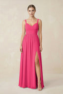 Fuchsia Sweetheart A-Line Chiffon Bridesmaid Dress with Slit in Fuchsia | KISSBRIDAL