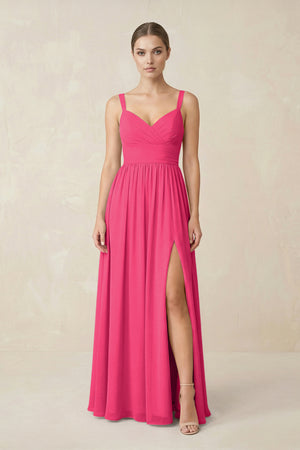 Fuchsia Sweetheart A-Line Chiffon Bridesmaid Dress with Slit in Fuchsia | KISSBRIDAL