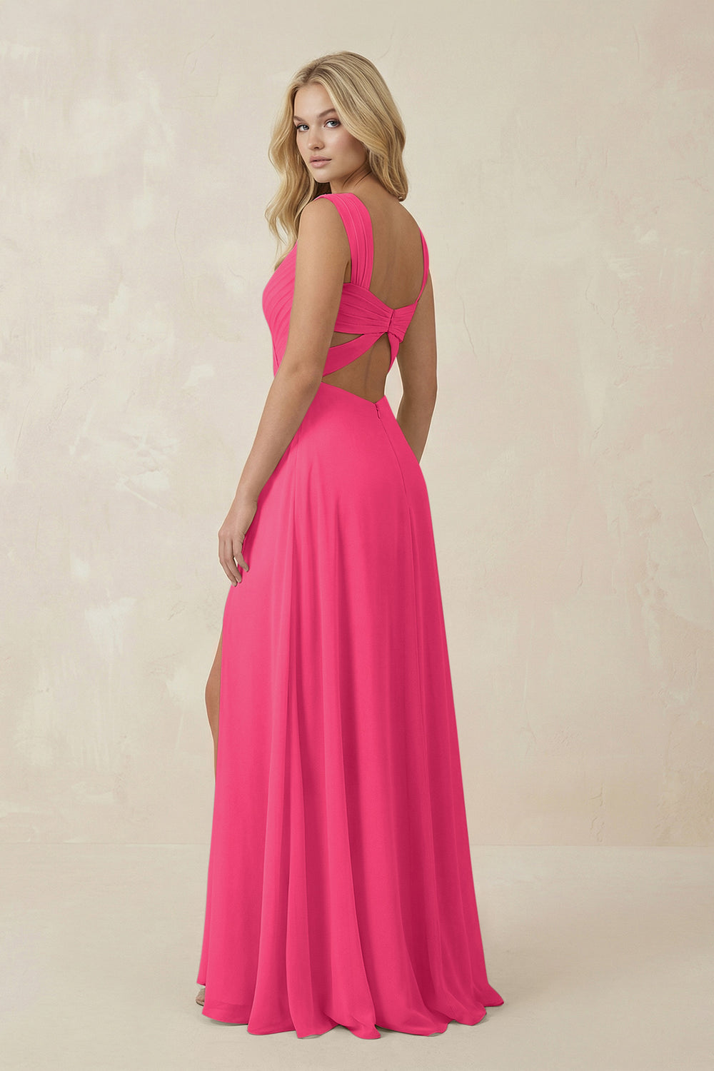Sweetheart A-Line Chiffon Long Bridesmaid Dress in Fuchsia