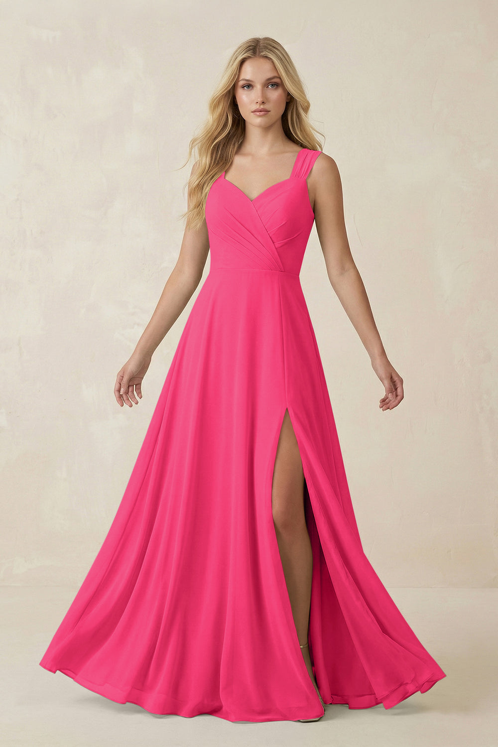 Sweetheart A-Line Chiffon Long Bridesmaid Dress in Fuchsia