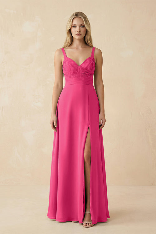 Fuchsia Sweetheart A-Line Pleated Chiffon Bridesmaid Dress | KISSBRIDAL