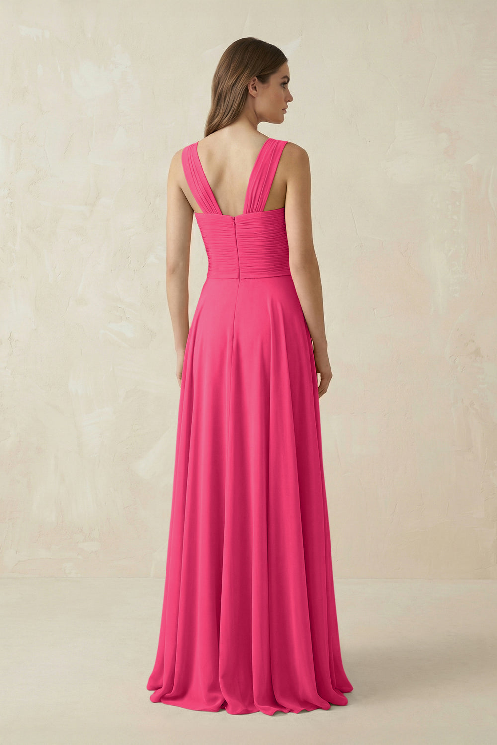Sweetheart Pleated A-Line Chiffon Bridesmaid Dress in Fuchsia