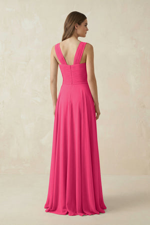 Fuchsia Sweetheart Pleated A-Line Chiffon Bridesmaid Dress (2) | KISSBRIDAL