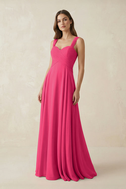 Fuchsia Sweetheart Pleated A-Line Chiffon Bridesmaid Dress | KISSBRIDAL