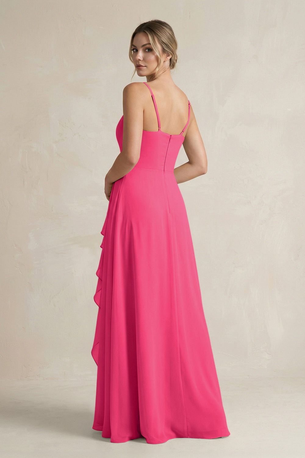 Sweetheart Ruffled A-Line Chiffon Bridesmaid Dress with Slit in Fuchsia