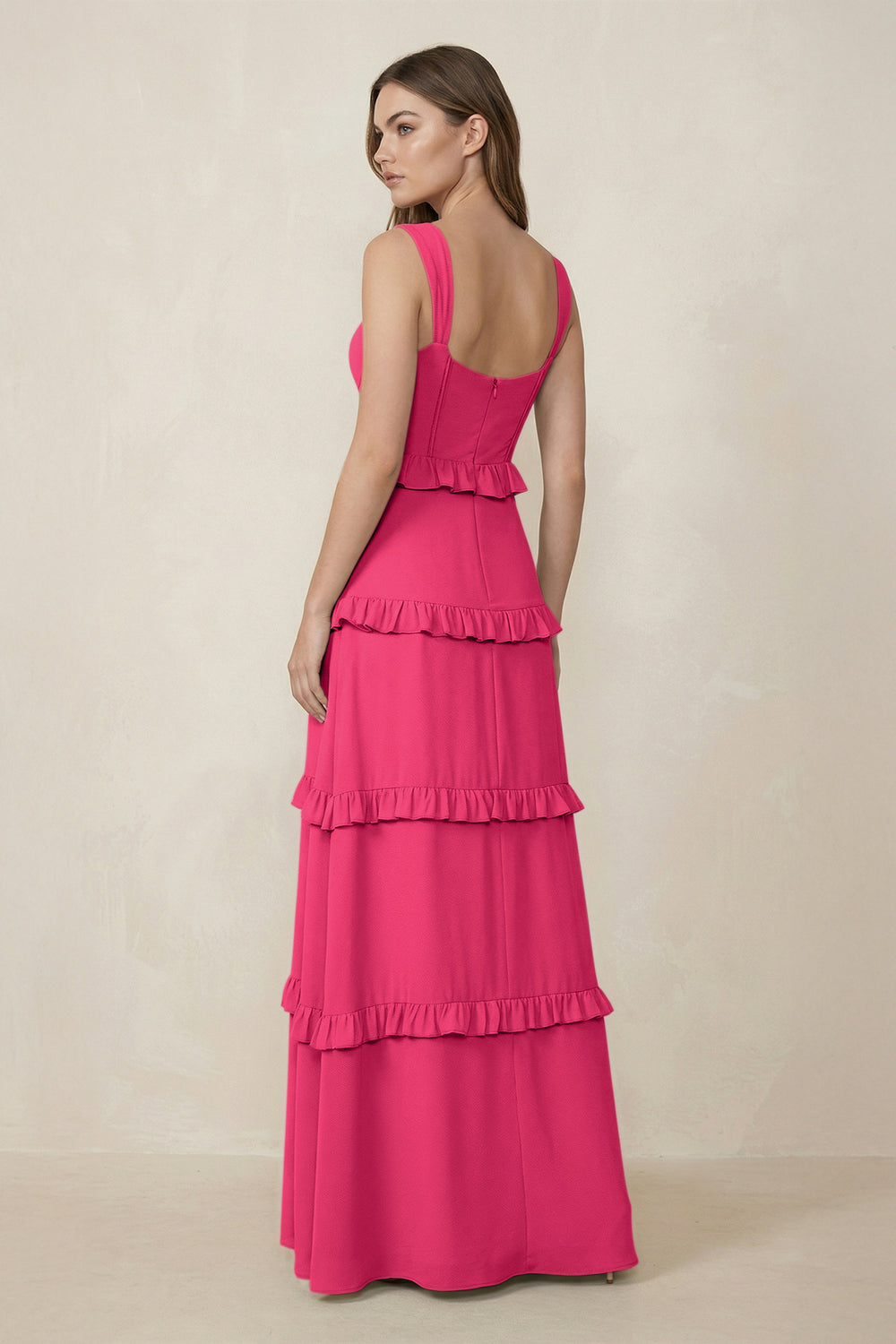 Sweetheart Tiered A-Line Chiffon Bridesmaid Dress in Fuchsia