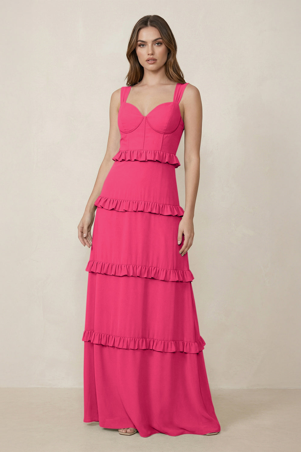 Sweetheart Tiered A-Line Chiffon Bridesmaid Dress in Fuchsia