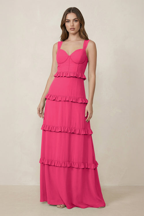 Fuchsia Sweetheart Tiered A-Line Chiffon Bridesmaid Dress | KISSBRIDAL