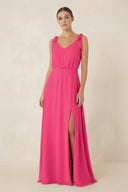 Fuchsia V-Neck A-Line Chiffon Bridesmaid Dress | KISSBRIDAL