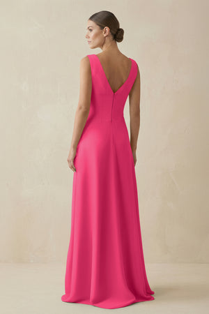 Fuchsia V-Neck A-Line Chiffon Ruffled Bridesmaid Dress (2) | KISSBRIDAL