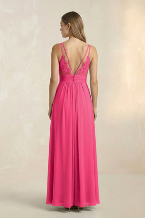 Fuchsia V-Neck A-Line Pleated Chiffon Bridesmaid Dress (2) | KISSBRIDAL