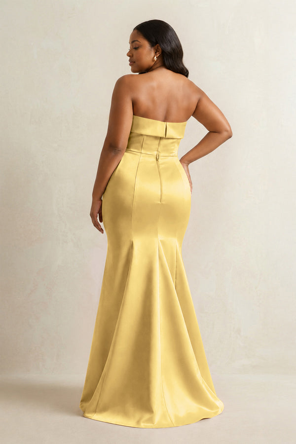 Gold Strapless Satin Mermaid Bridesmaid Dress (2) [sizeplus] | KISSBRIDAL
