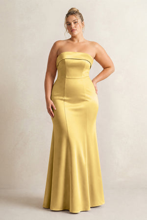Gold Strapless Satin Mermaid Bridesmaid Dress (3) [sizeplus] | KISSBRIDAL