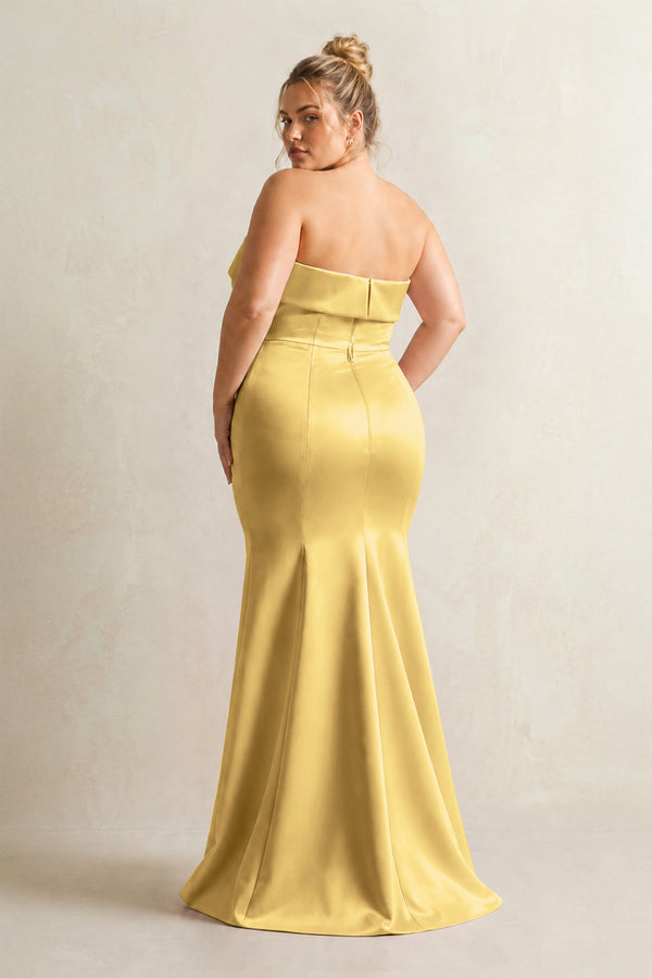 Gold Strapless Satin Mermaid Bridesmaid Dress (4) [sizeplus] | KISSBRIDAL