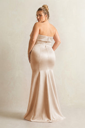 Golden Champagne Strapless Satin Mermaid Bridesmaid Dress (2) [sizeplus] | KISSBRIDAL