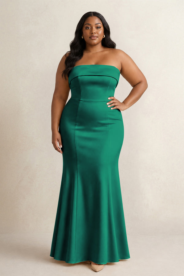 Green Strapless Satin Mermaid Bridesmaid Dress (3) [sizeplus] | KISSBRIDAL