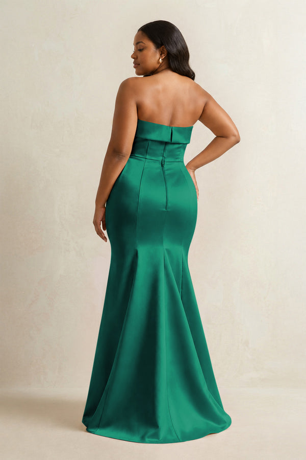 Green Strapless Satin Mermaid Bridesmaid Dress (4) [sizeplus] | KISSBRIDAL