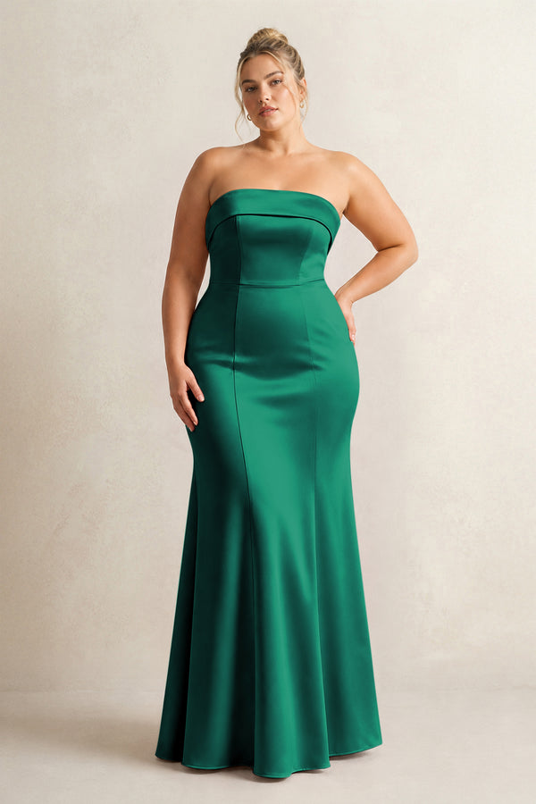 Green Strapless Satin Mermaid Bridesmaid Dress [sizeplus] | KISSBRIDAL