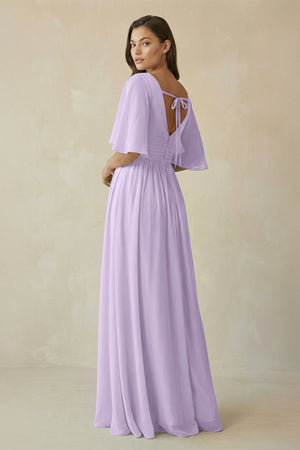 Half Sleeve V - Neck A - Line Chiffon Bridesmaid Gown in Lavender - KISS BRIDAL Bridesmaid Dresses