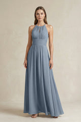 Halter A - Line Chiffon Ankle - Length Bridesmaid Dress - KISS BRIDAL Bridesmaid Dresses