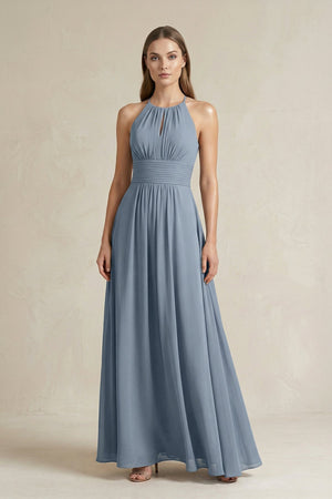 Halter A - Line Chiffon Ankle - Length Bridesmaid Dress - SHE IS ME Bridesmaid Dresses