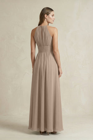 Halter A-Line Chiffon Ankle-Length Bridesmaid Dress in Almond (2) | KISSBRIDAL