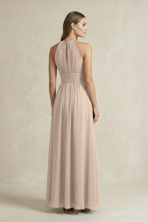 Halter A - Line Chiffon Ankle - Length Bridesmaid Dress in Almond - SHE IS ME Bridesmaid Dresses