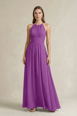 Halter A - Line Chiffon Ankle - Length Bridesmaid Dress in Amethyst - KISS BRIDAL Bridesmaid Dresses