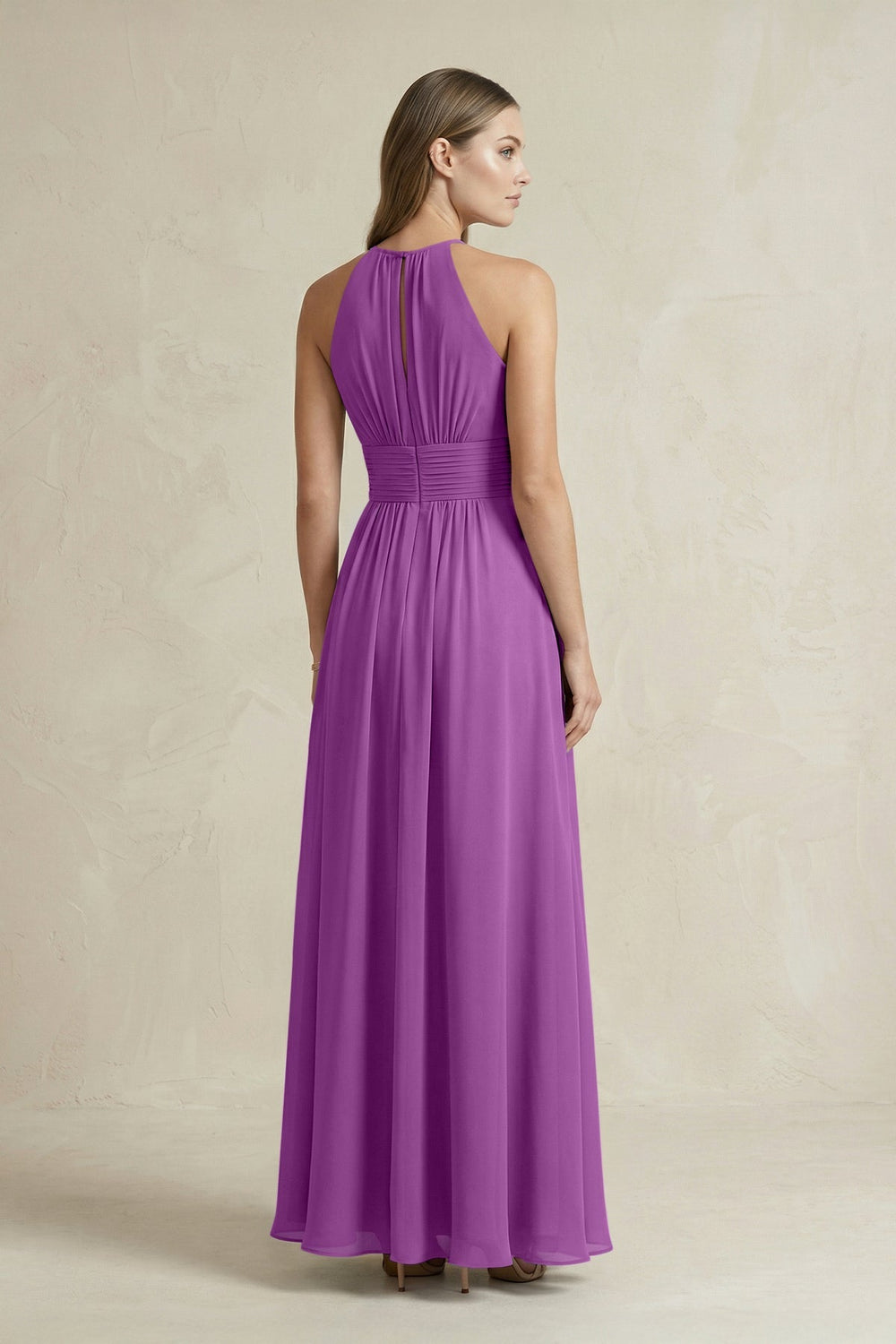 Halter A - Line Chiffon Ankle - Length Bridesmaid Dress in Amethyst - SHE IS ME Bridesmaid Dresses