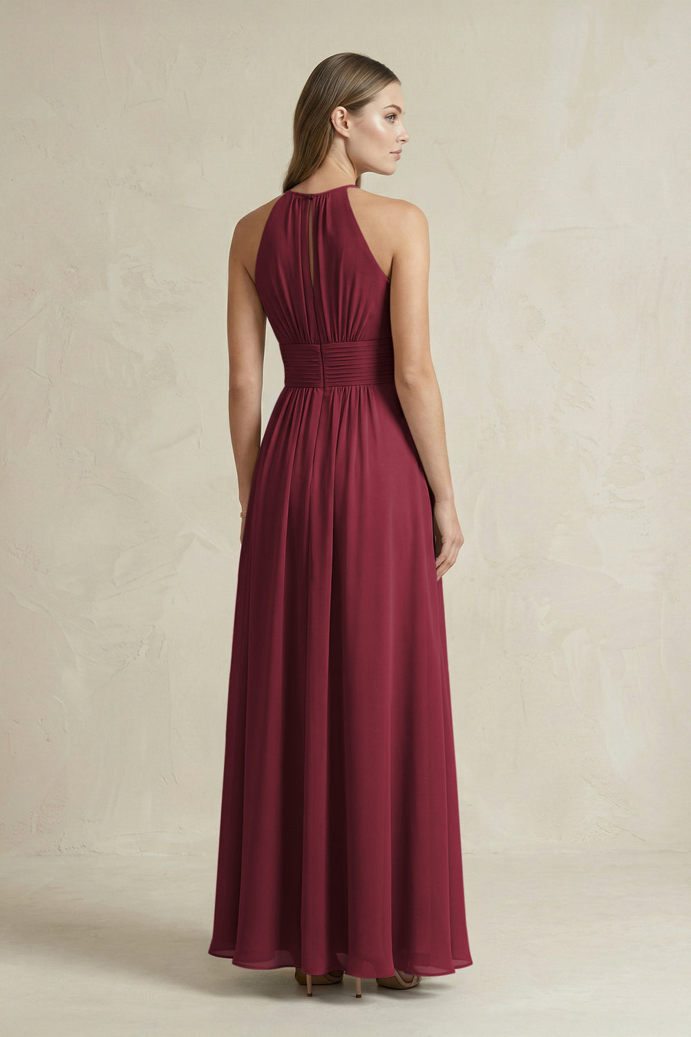 Halter A-Line Chiffon Ankle-Length Bridesmaid Dress in Berry