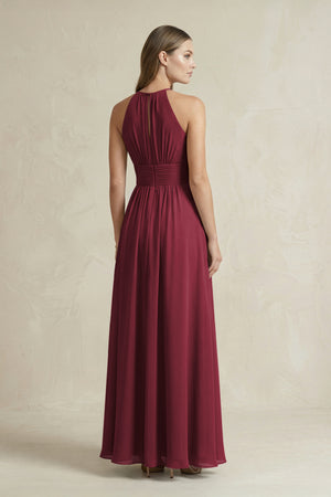 Halter A-Line Chiffon Ankle-Length Bridesmaid Dress in Berry (2) | KISSBRIDAL
