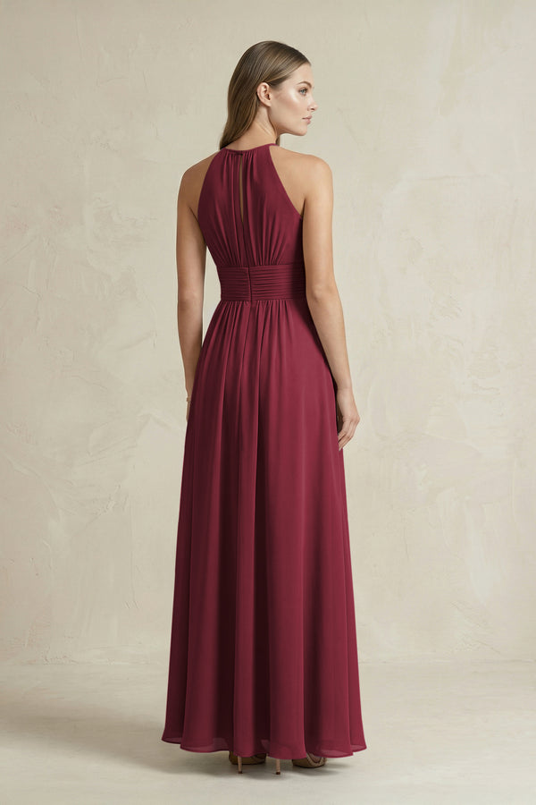 Halter A-Line Chiffon Ankle-Length Bridesmaid Dress in Berry (2) | KISSBRIDAL