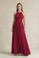 Halter A - Line Chiffon Ankle - Length Bridesmaid Dress in Berry - SHE IS ME Bridesmaid Dresses