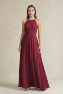 Halter A-Line Chiffon Ankle-Length Bridesmaid Dress in Berry | KISSBRIDAL