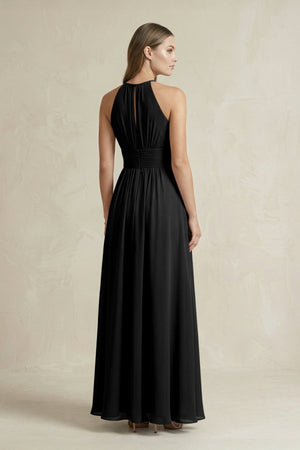 Halter A - Line Chiffon Ankle - Length Bridesmaid Dress in Black - SHE IS ME Bridesmaid Dresses