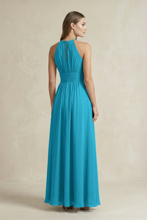 Halter A - Line Chiffon Ankle - Length Bridesmaid Dress in Blue Jay - SHE IS ME Bridesmaid Dresses