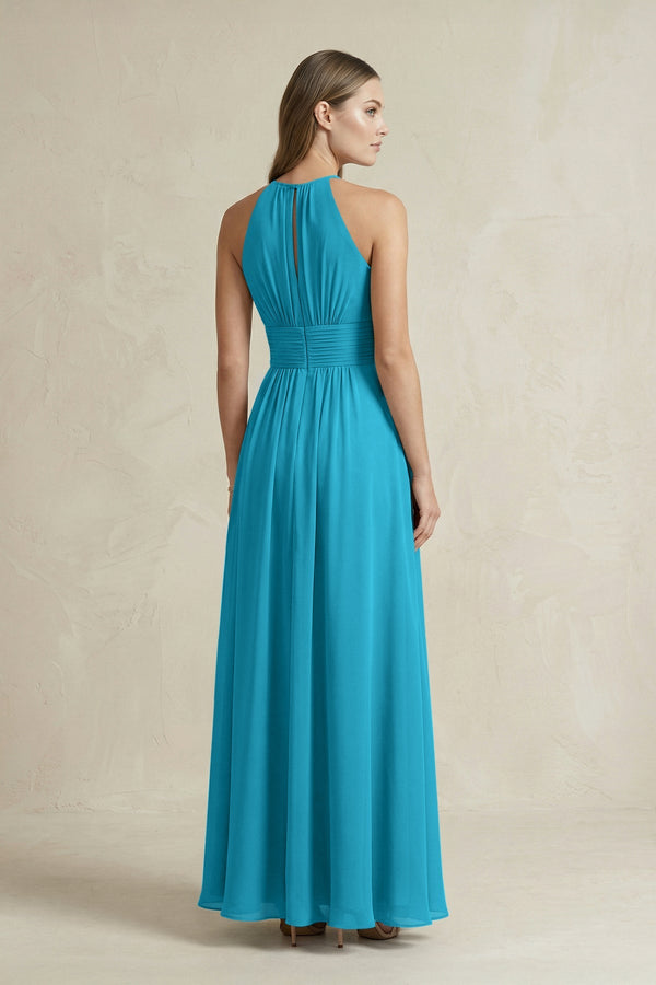 Halter A - Line Chiffon Ankle - Length Bridesmaid Dress in Blue Jay - SHE IS ME Bridesmaid Dresses