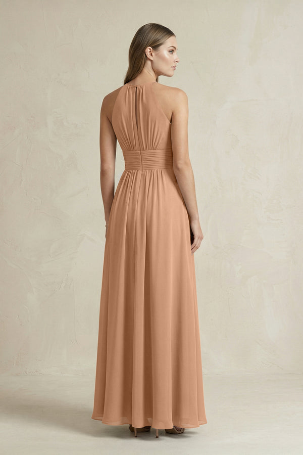 Halter A - Line Chiffon Ankle - Length Bridesmaid Dress in Bronzer - SHE IS ME Bridesmaid Dresses