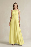 Halter A - Line Chiffon Ankle - Length Bridesmaid Dress in Buttercup - SHE IS ME Bridesmaid Dresses